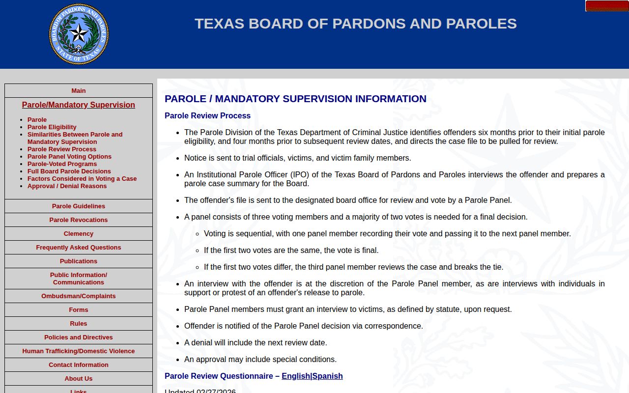 Texas parole review timing and three-member voting process