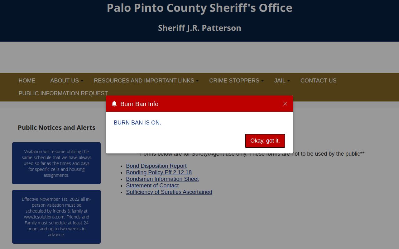 Palo Pinto County bond forms warning for release record verification